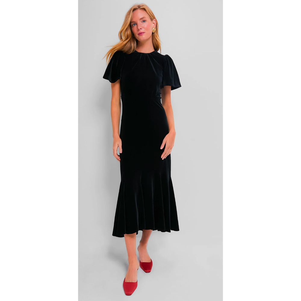 Tuckernuck Elodie Black Velvet Flutter Sleeve Midi Dress NWT Size Medium